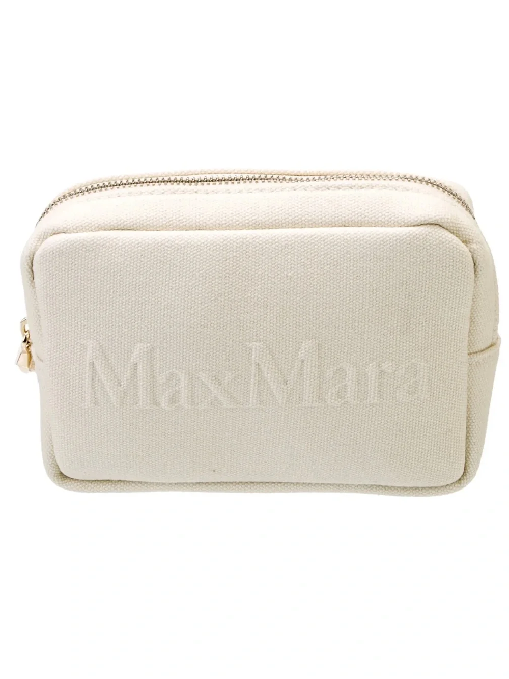 Max Mara Neutral Canvas Cosmetic Bag Featuring Gold Hardware